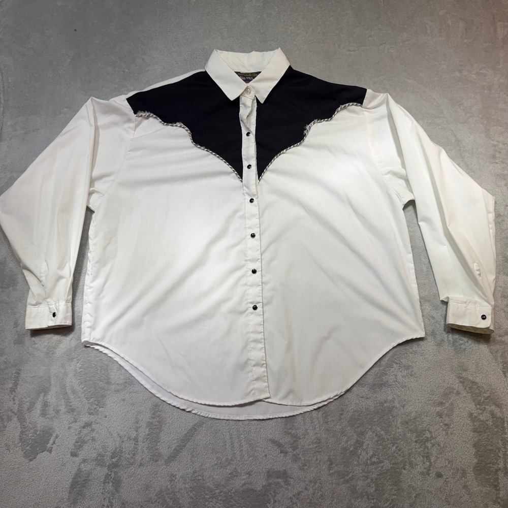 Vintage Western Snap Down Shirt White Black Colorblock XL Cowgirl‎ Rodeo 1112